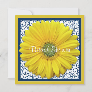 Convites Chá de panela amarelo Gerbera Daisy Marinho