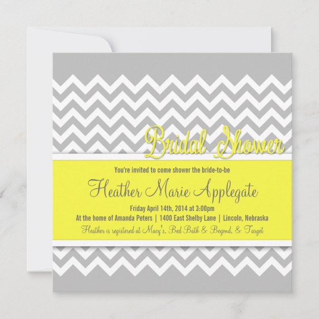Convites Chá de panela amarelo moderno de Chevron (Frente)