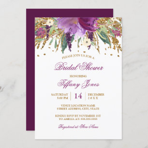 Convites Chá de panela Ametist Floral de Ametist de Aquarel