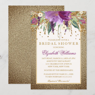 Convites Chá de panela Ametist Floral Dourado