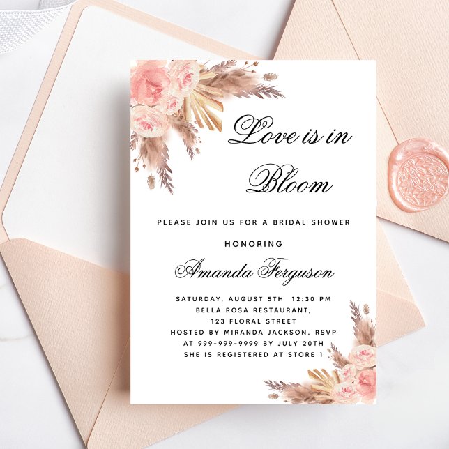 Convites Chá de panela amor florescente pampas boho luxo (Criador carregado)