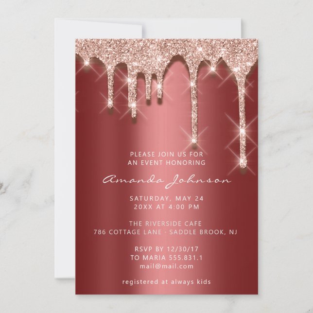 Convites Chá de panela Aniversário 16º Rosa 3D Borgonha (Frente)