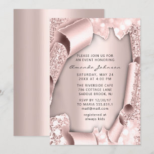 Convites Chá de panela Aniversário 16º Rosa 3D Glitter E