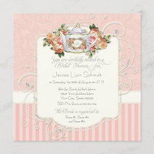Convites Chá de panela antigo do buquê floral dos rosas d