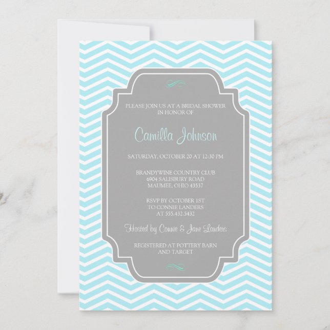 Convites Chá de panela Aqua Chevron Elegante Moderno (Frente)
