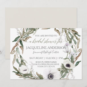 Convites Chá de panela Aquarela Anemone Olive Leaf Wreath