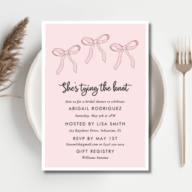 Convites Chá de panela Arco cor-de-rosa (Pink Coquette Bow Bridal Shower Invitation)