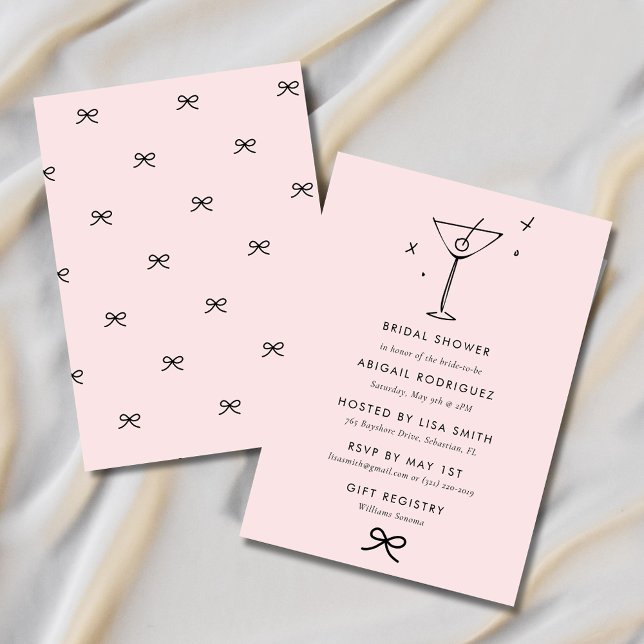 Convites Chá de panela Arco Martini Coquette (Martini Coquette Bow Bridal Shower Invitation
)