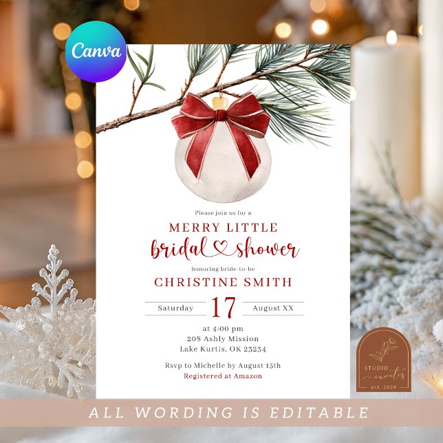 Convites Chá de panela Arco Vermelho Inverno Feliz de ornam (Criador carregado)