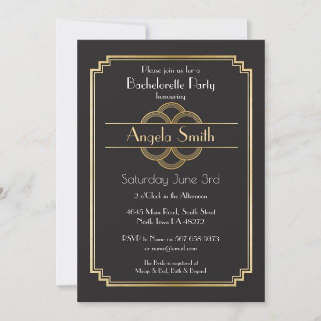 Convites Chá de panela Art Deco 1920 (Frente)