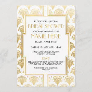 Convites Chá de panela Art Deco 1920, Partido Branco e Dour