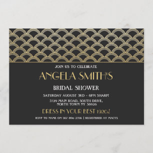 Convites chá de panela Art Deco Gatsby Dourado de 1920