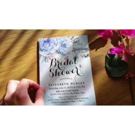 Convites Chá de panela Azul Aquarela Boho Folhas