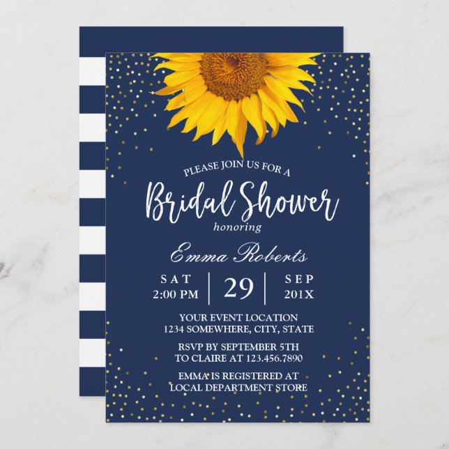 Convites Chá de panela Azul de Confetti Marinho Dourado de  (Frente/Verso)