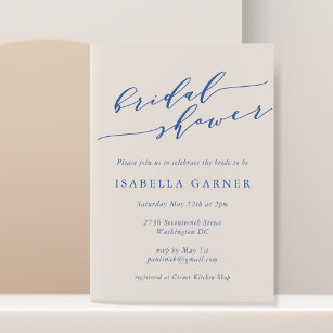 Convites Chá de panela azul de marfim clássico minimalista