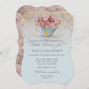 Convites Chá de panela azul Dourado de abelha-poeirinha