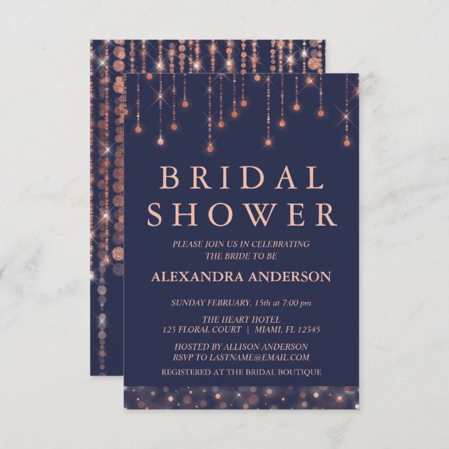 Convites Chá de panela azul e Rosa Dourado (Frente/Verso)