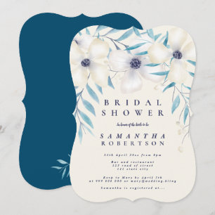 Convites chá de panela azul Elegante buquê