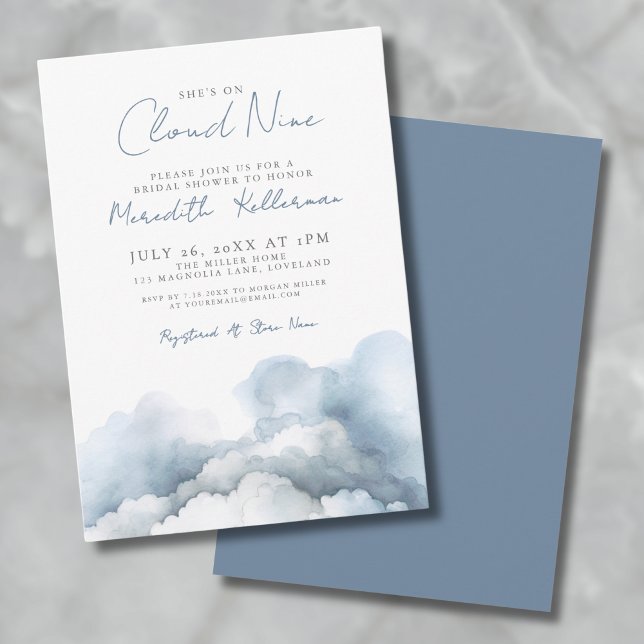 Convites Chá de panela Azul Elegante Cloud 9 (Elegant Simple Blue Bow Bridal Shower Invitation)