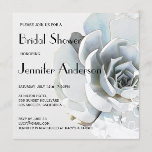 Convites Chá de panela azul elegante do Succulent das