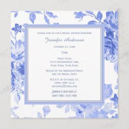 Convites Chá de panela Azul Elegante Floral Periwinkle