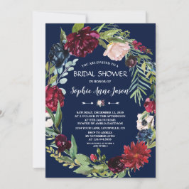 Convites Chá de panela Azul Escuro Floral Escuro
