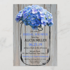 Convites Chá de panela Azul Hydrangeas Mason Jar Barnwood