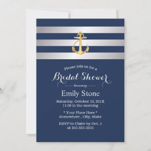 Convites Chá de panela Azul Marinho Âncora Dourado náuti