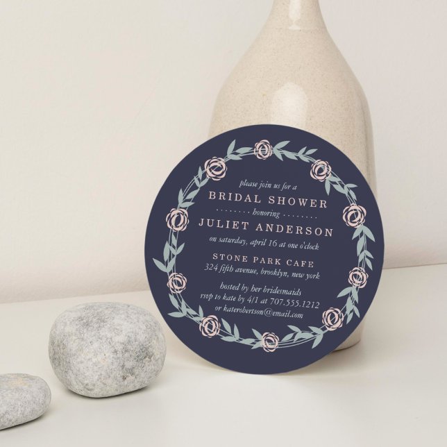 Convites Chá de panela Azul-Meia-Noite, Rosa-Blush e Sage (Criador carregado)