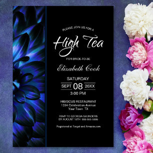 Convites Chá de panela Azul Negro Floral Alto-