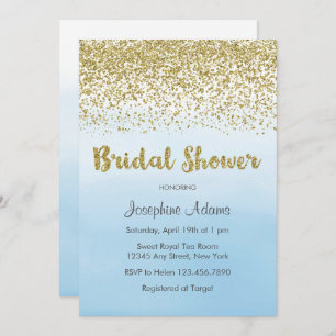 Convites Chá de panela Azul Suave e Dourado