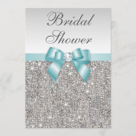 Convites Chá de panela Azul Teal Sequins de Silver Falsos