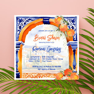 Convites Chá de panela azulejo azulejo talavera azul-laranj