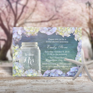 Convites Chá de panela Beach Weding Mason Jar & Hydrangea