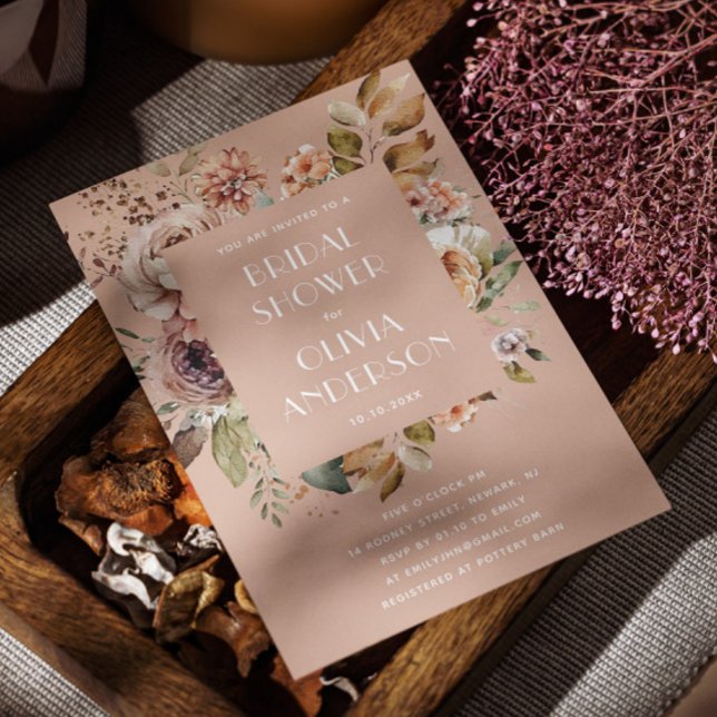 Convites Chá de panela bege de pêssego quente | Romantic Bo (Criador carregado)