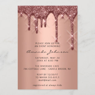 Convites Chá de panela Birthday 16th 3D Drips Rosa Dourado
