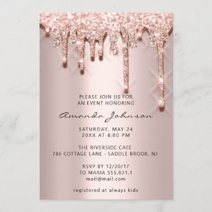Convites Chá de panela Birthday 16th Rosa 3D Drips Glitter