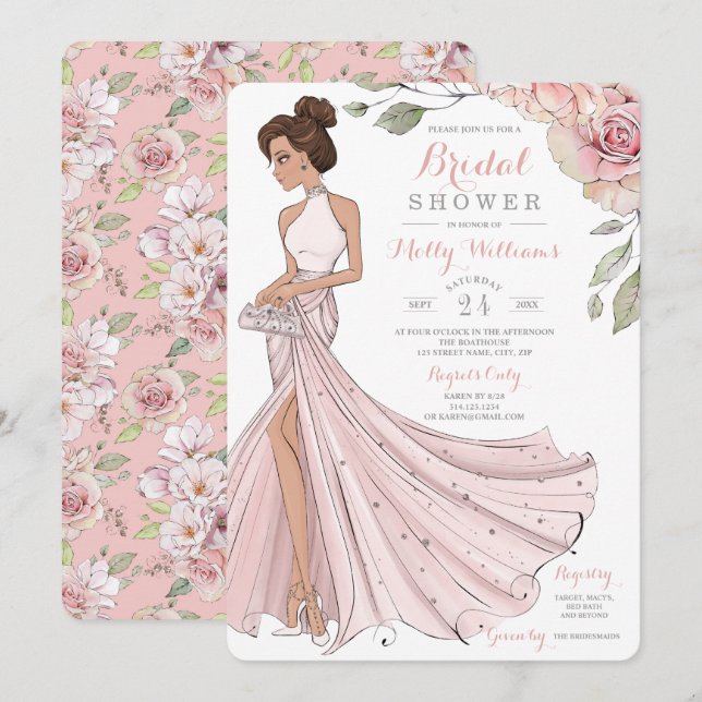 Convites Chá de panela Blingy Brunette Bride (Frente/Verso)