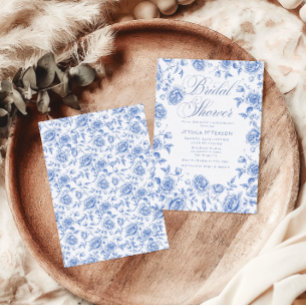 Convites Chá de panela Blu Floral Chinoiserie Elegante