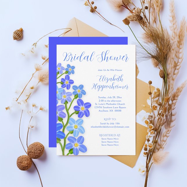 Convites Chá de panela Blue Purple Floral Forget-Me-Nots (Blue Purple Floral Forget-Me-Nots Bridal Shower Invitation)
