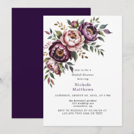 Convites Chá de panela Blush and Plum Peony Wreath