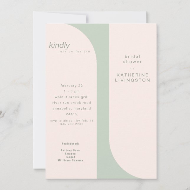 Convites Chá de panela Blush e Sage Contemporâneo (Frente)