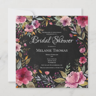Convites Chá de panela Blush Floral Chalkboard