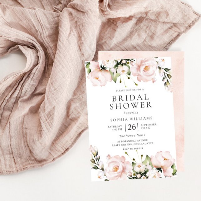 Convites Chá de panela Blush Flowers Elegante All Seasons (Criador carregado)