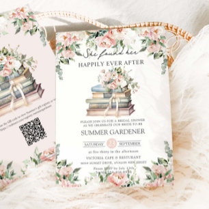 Convites Chá de panela Blush Ivory Floral Vintage Books
