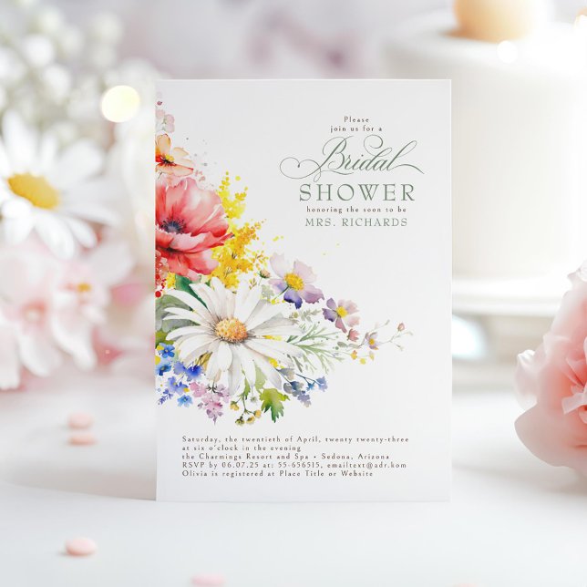 Convites Chá de panela Boho (Wildflowers Bridal Shower Invitations)