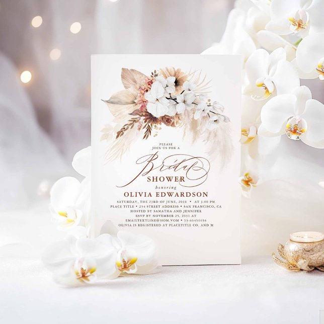 Convites Chá de panela Boho Botânico Floral Terracotta (Boho Terracotta Bridal Shower Invitations)