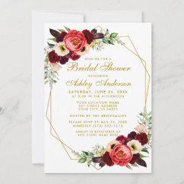 Convites Chá de panela Boho Burgundy Floral Invite G