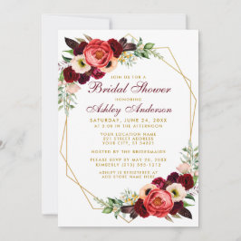 Convites Chá de panela Boho Burgundy Floral Invite GB