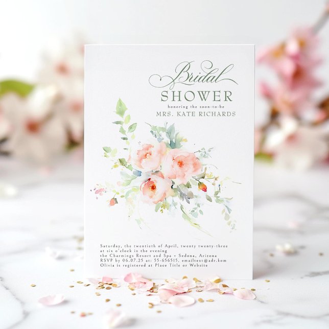 Convites Chá de panela Boho de Flores Rosa Suave Elegante (Pink Flowers Bridal Shower Invitations)